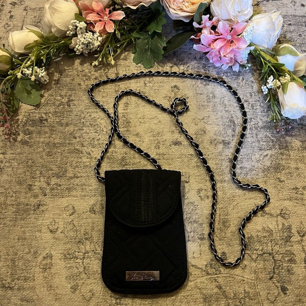 Vera Bradley Black Quilted Crossbody Chain Strap Phone or Small Wallet Bag